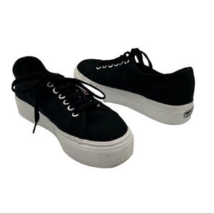 Superga Black Platform Lace Up Sneakers Size 7 Women's